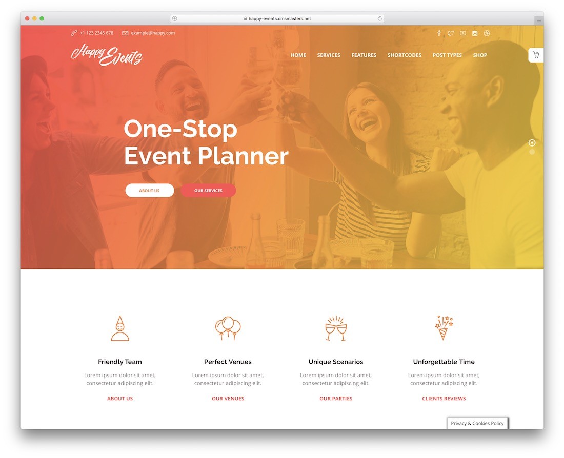 mutlu olaylar olay planlayıcısı wordpress teması.