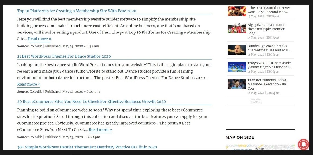 Página de demostración de WordPress RSS Feed Retriever