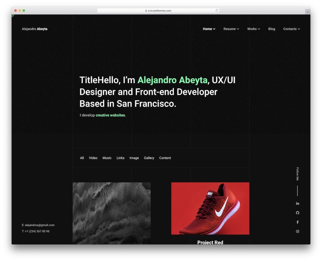 cvio oscuro tema de wordpress