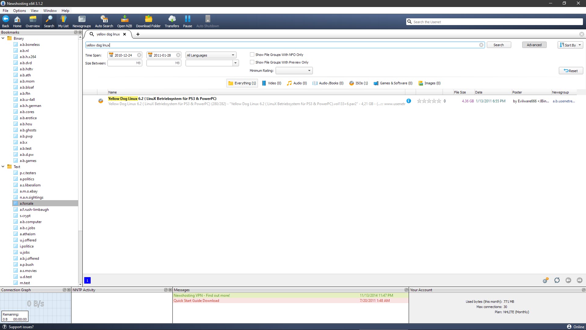 สกรีนช็อตของการดาวน์โหลด NZBGet โดยใช้ UsenetServer