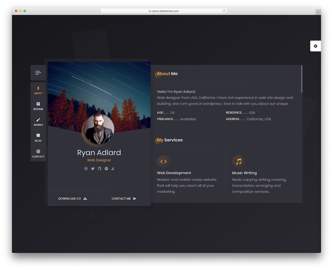 ryancv тема WordPress для личного брендинга