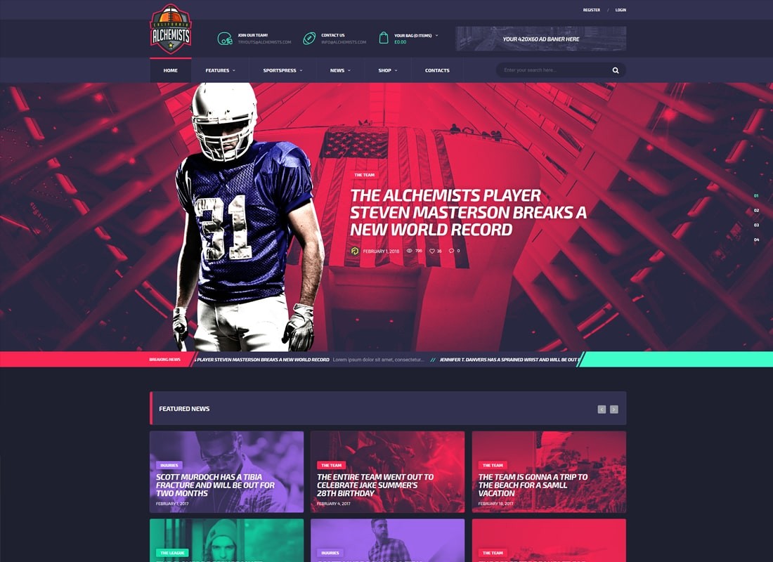 Алхимики | Тема спортивного клуба и новостей WordPress