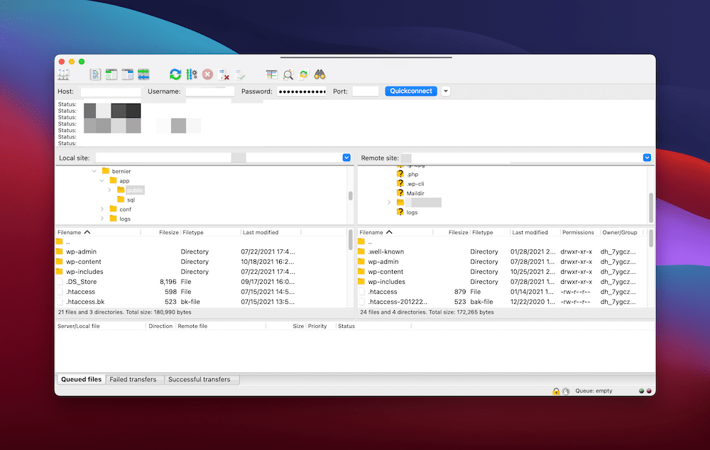 Antarmuka FileZilla.