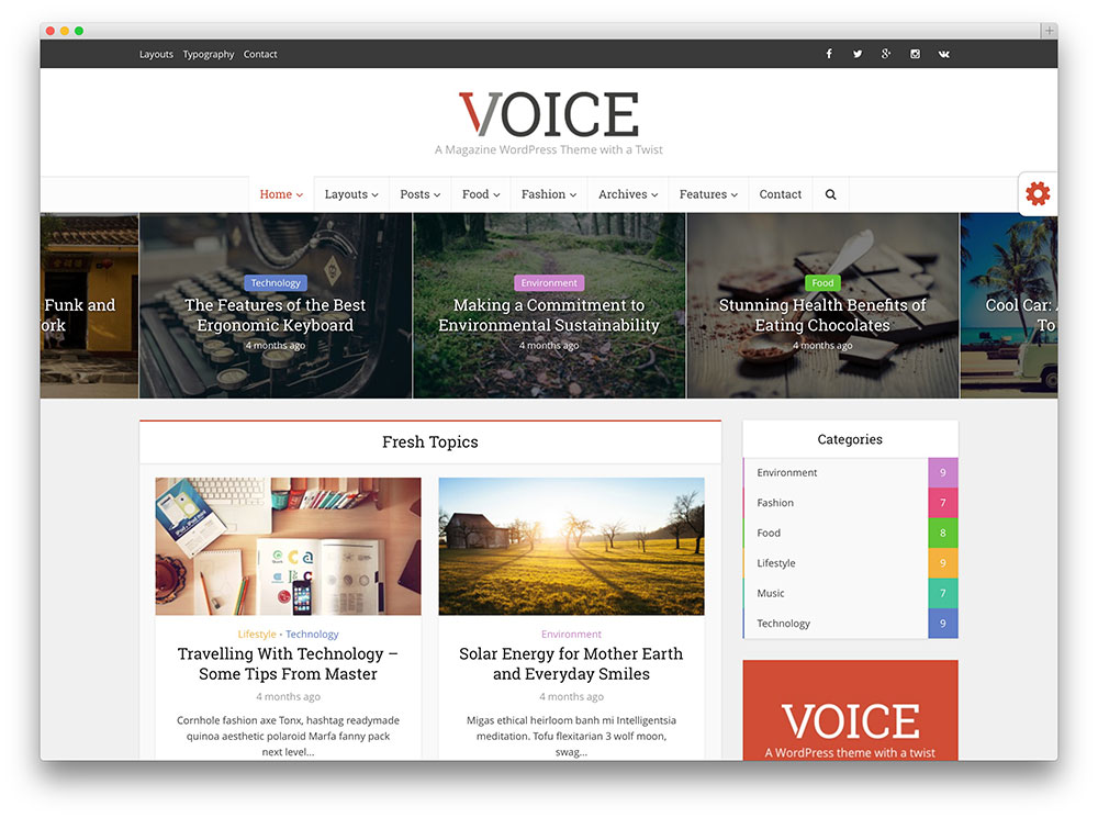 voce - tema wordpress design piatto