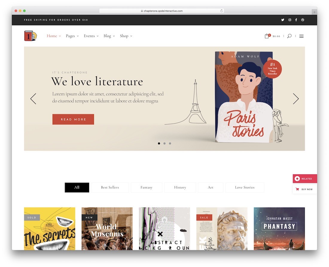 tema wordpress chapterone untuk perpustakaan toko buku