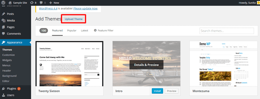 Una guida completa a WordPress per principianti upload-theme