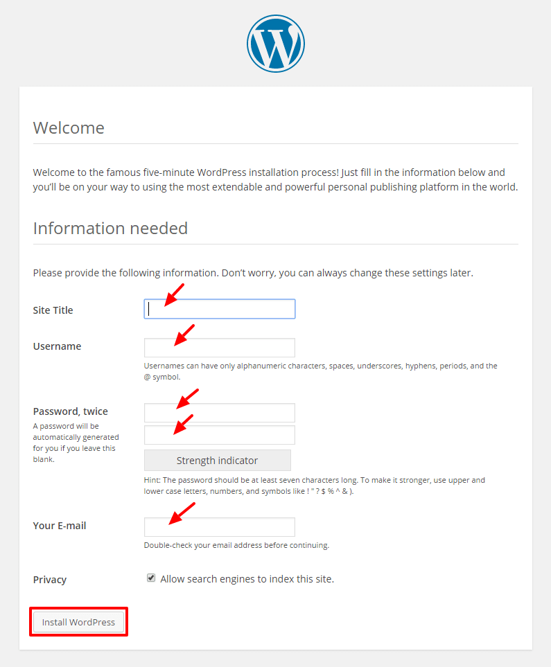 Una guida completa a WordPress per principianti run to install wp