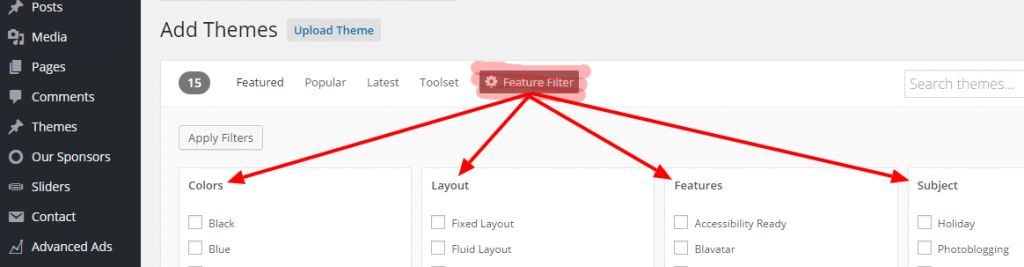 Una guida completa a WordPress per principianti feature filter