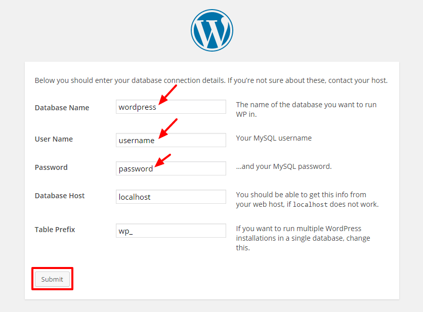 Una guida completa a WordPress per principianti submit for installing wp