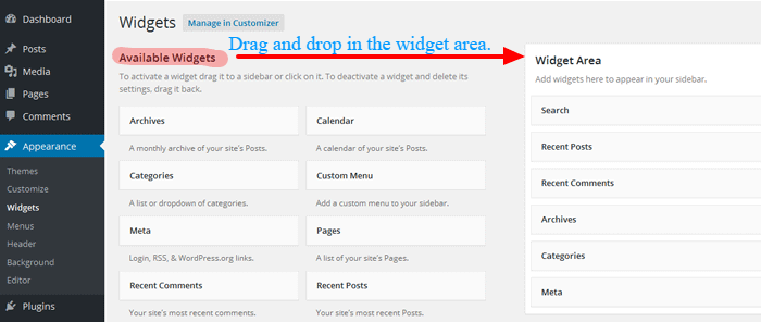 Una guida completa a WordPress per principianti widgets