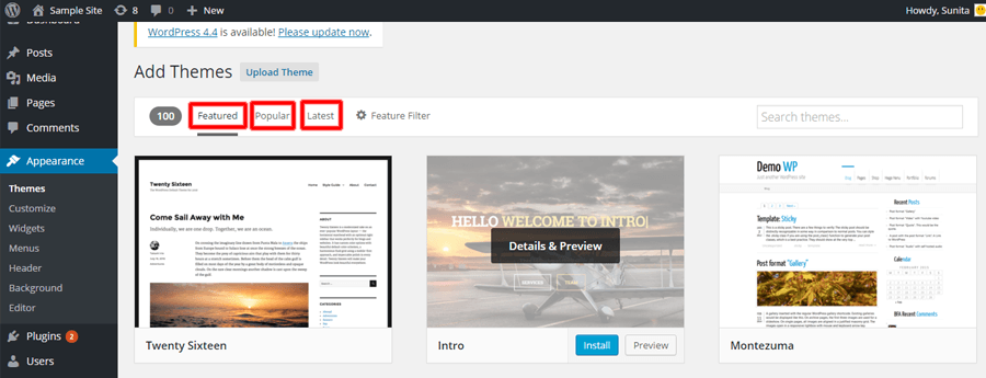 Una guida completa a WordPress per principianti add-new-themes