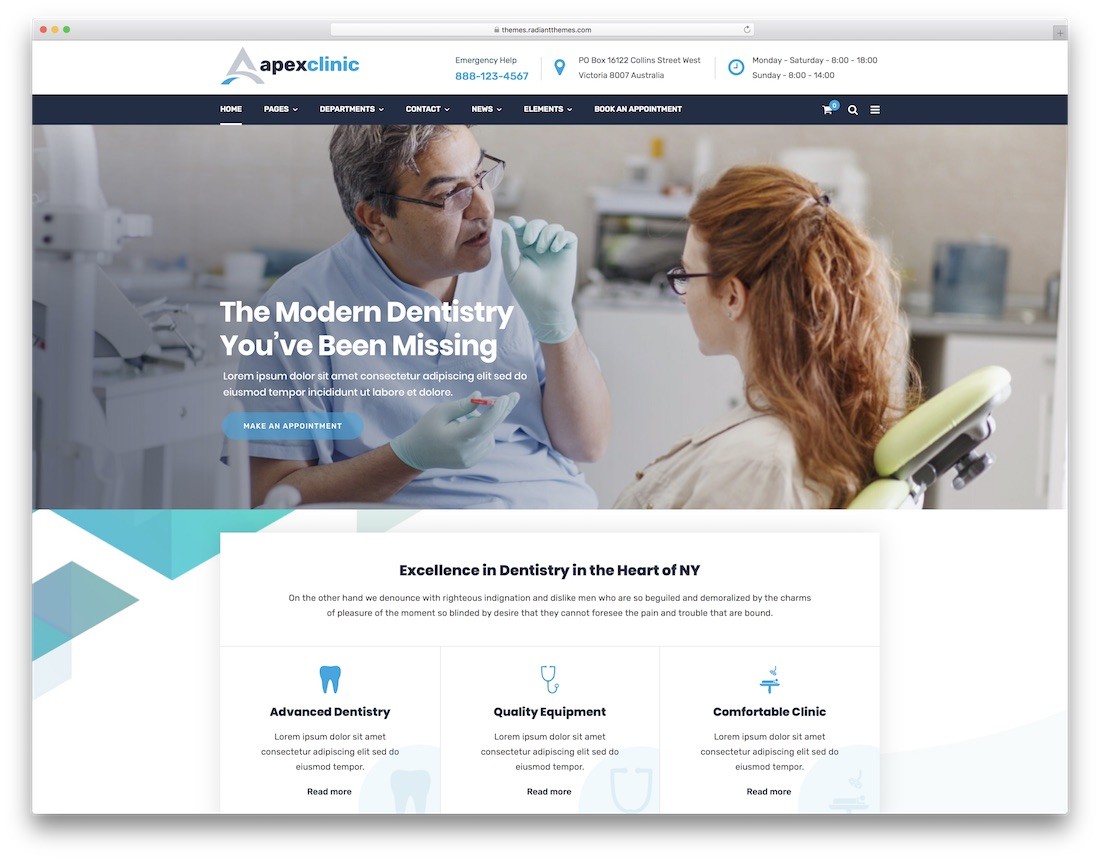 apexclinic wordpress dentista tema