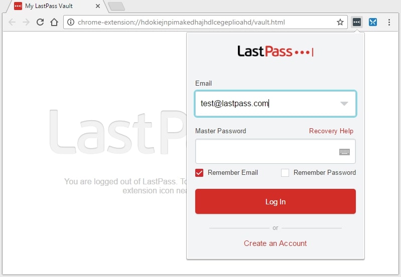 صفحة تسجيل الدخول إلى LastPass