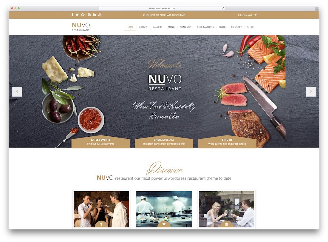 nuvo cafe catering tema de wordpress