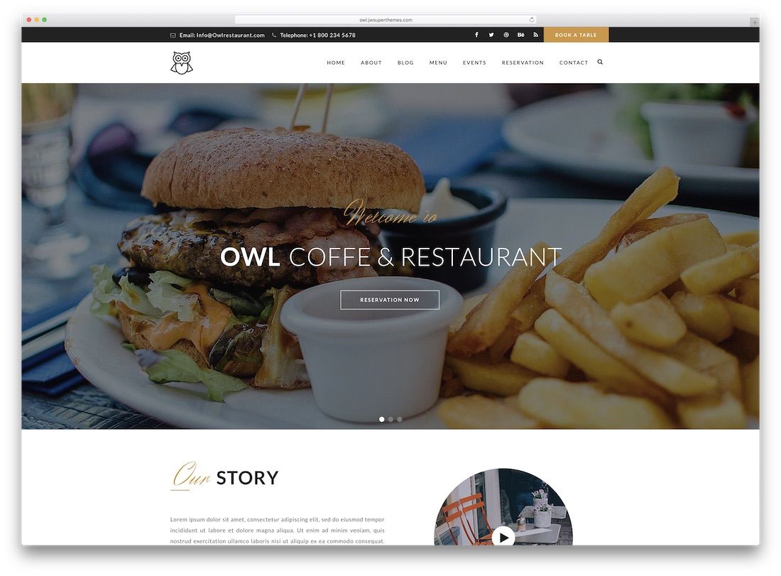 tema de wordpress de catering de búhos