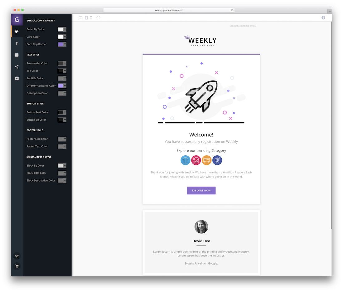 notifier le modèle d'e-mail html réactif