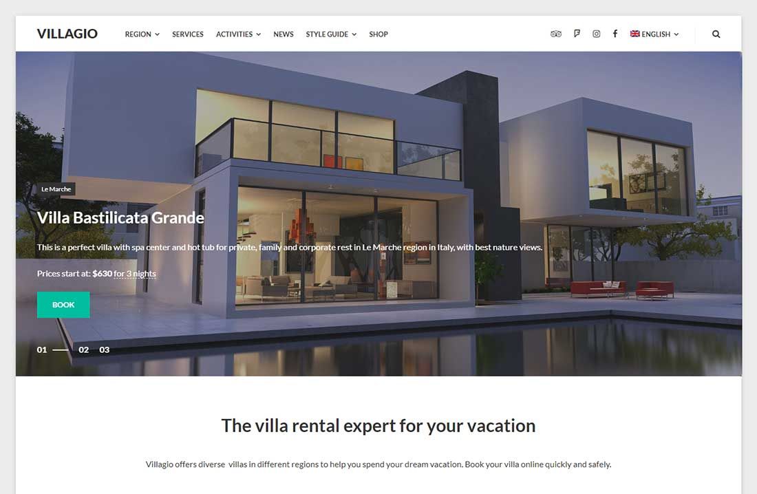 Villagio — тема WordPress для аренды недвижимости