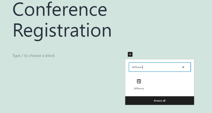 أضف كتلة WPForms Add WPForms block
