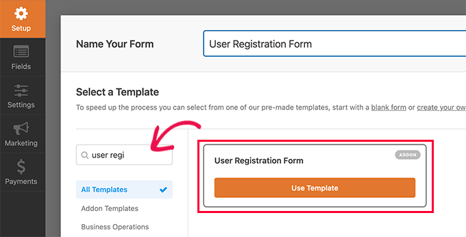 ユーザー登録テンプレートを選択 Select user registration template