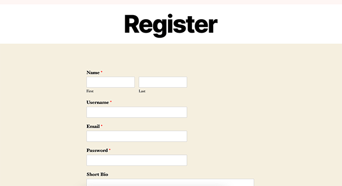 ユーザー登録ページのプレビュー User registration page preview