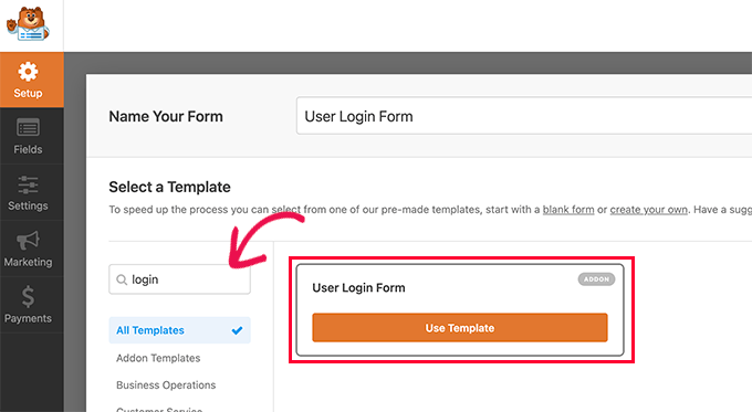 ユーザーログインフォームテンプレートを選択します Login form template