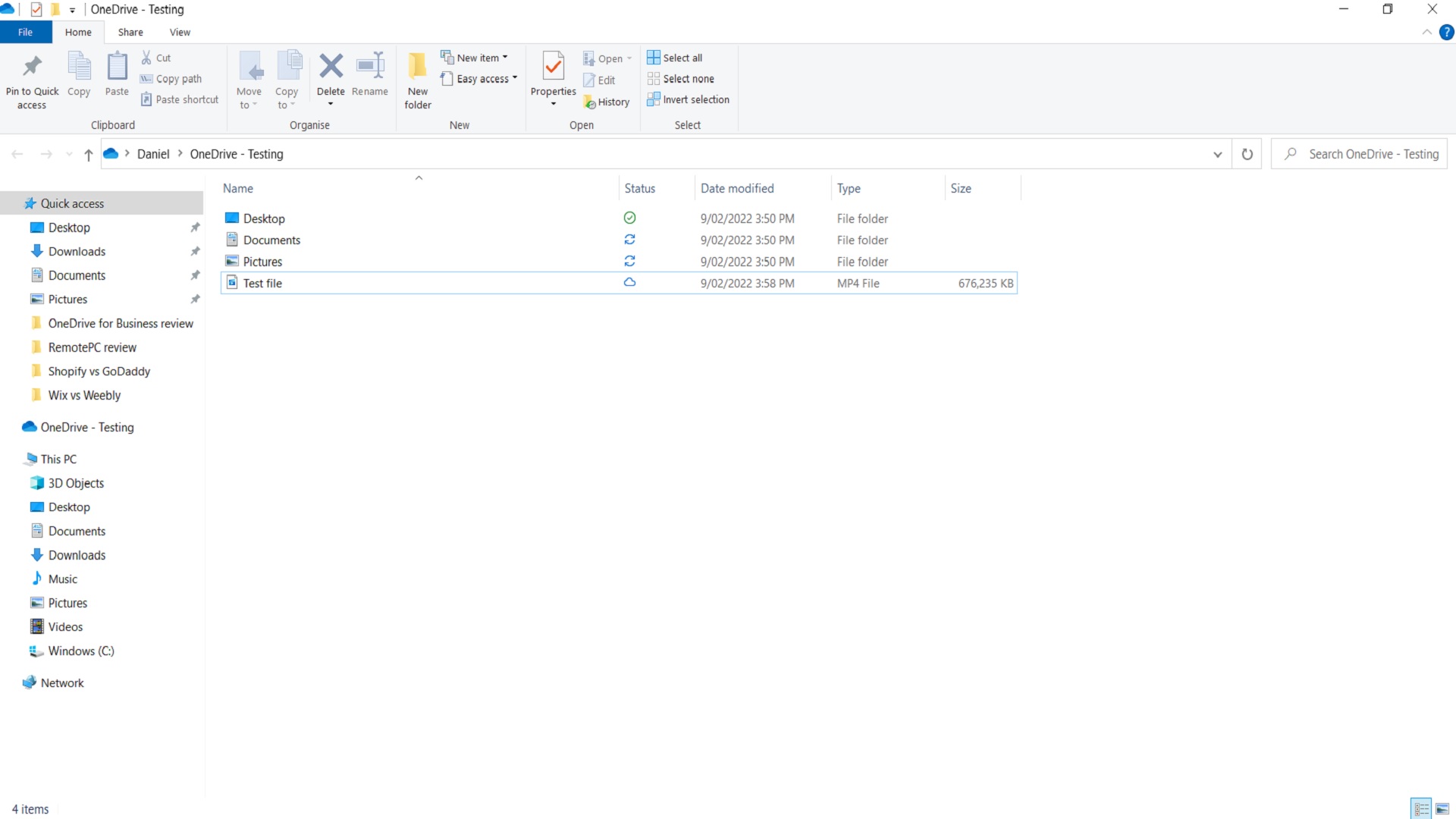 Capture d'écran du dossier de téléchargement OneDrive