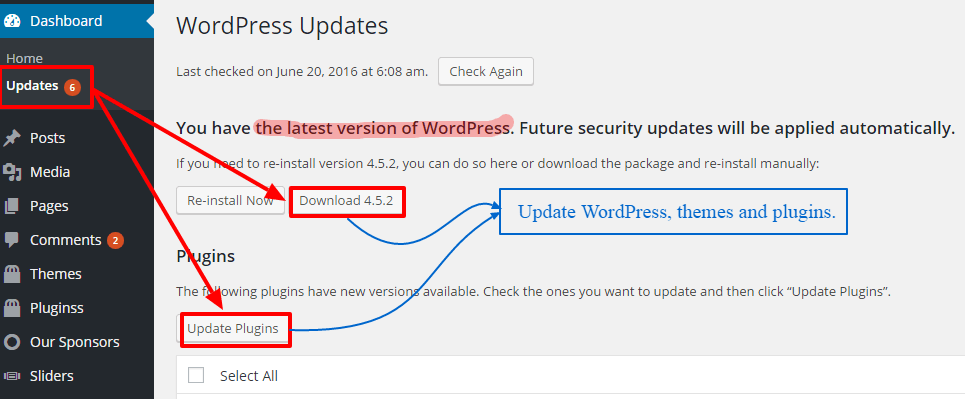 Come velocizzare il tuo sito WordPress - Suggerimenti per l'ottimizzazione update-wordpress-themes-plugins