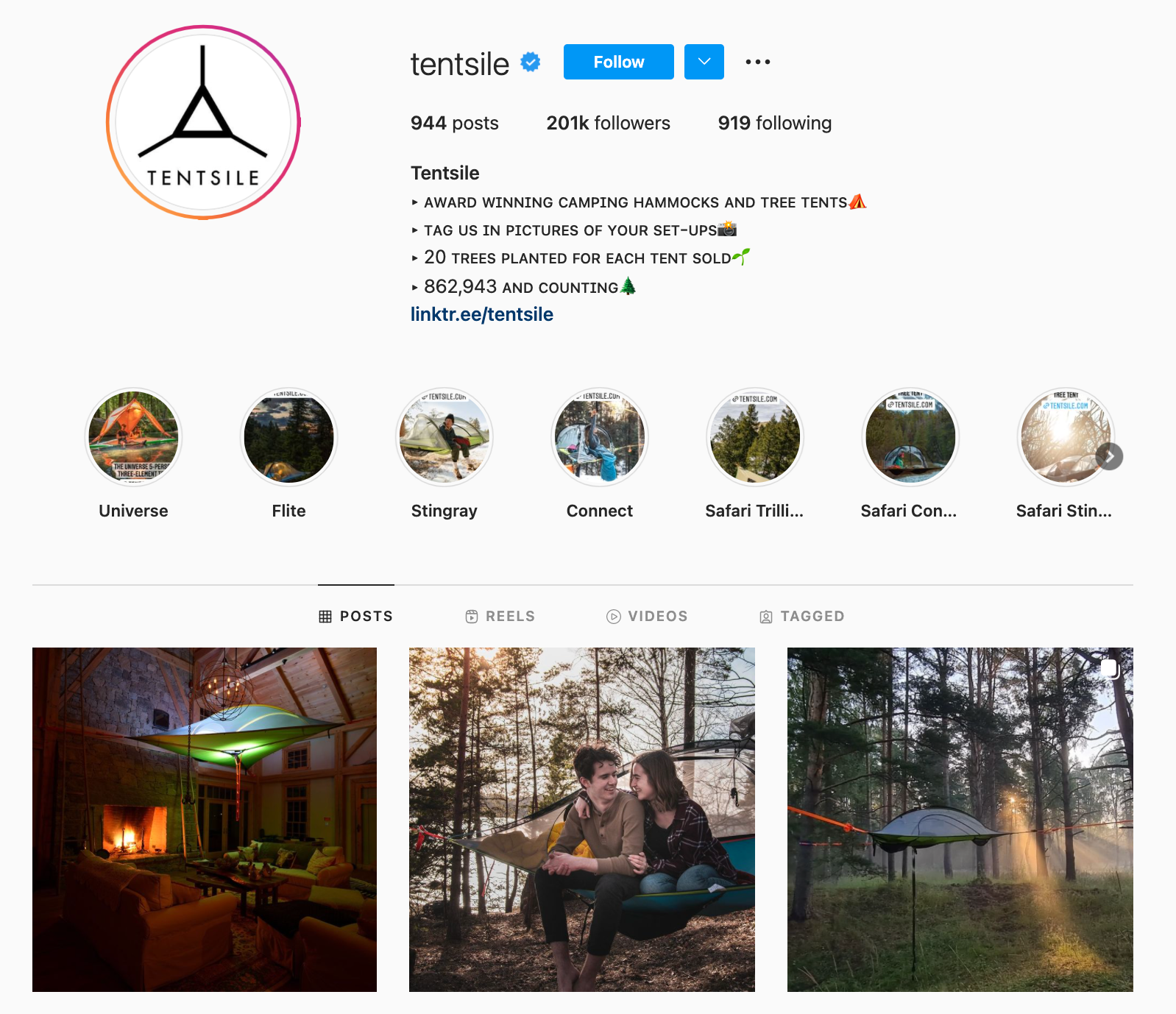 Meilleures marques sur Instagram : Tentsile