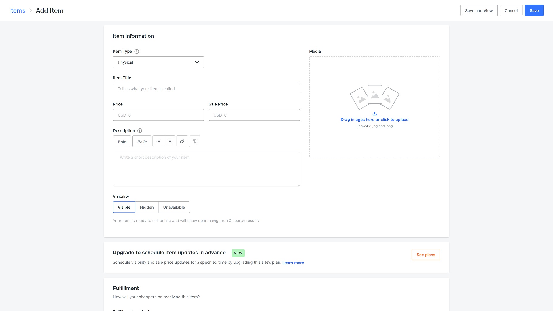 Скриншот страницы публикации продукта Weebly