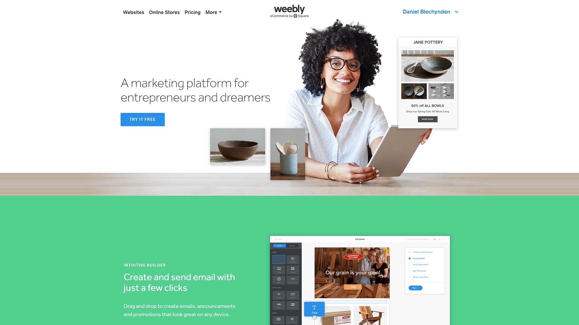 Скриншот главной страницы Weebly Marketing