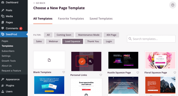 facebookadselecttemplate Select a Template by Clicking the Tick Icon