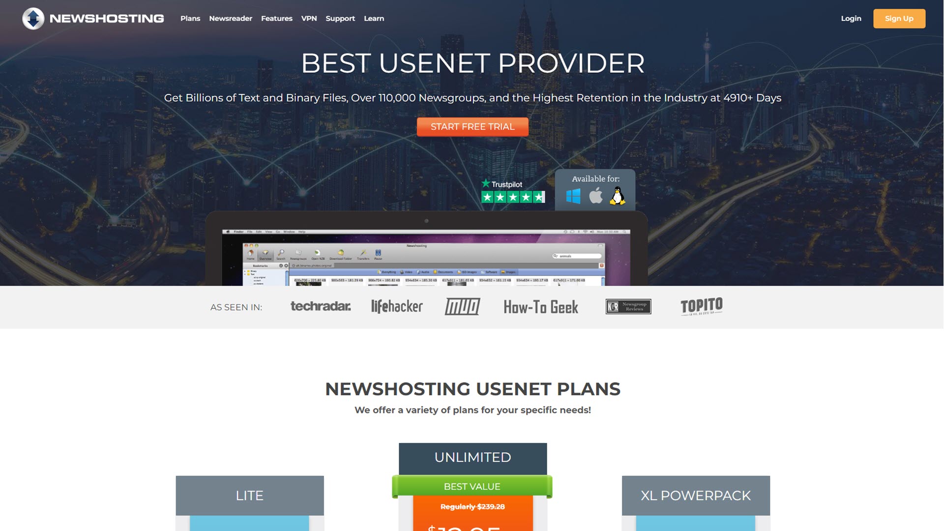 Screenshot der Newshosting-Website