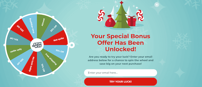 Zakręć, aby wygrać przykład wyskakującego okienka Spin to win popup example