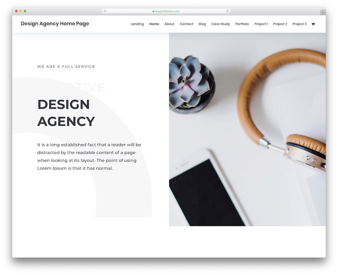 șablon site web de design grafic divi