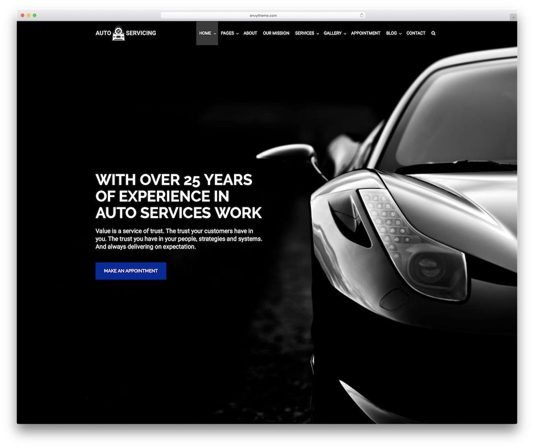 șablon de site web autoservire auto