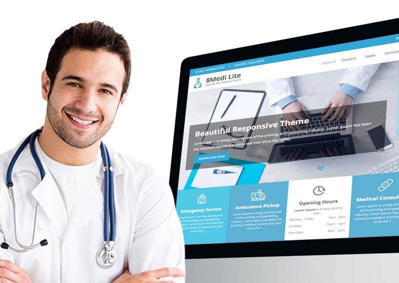 Tema medico e sanitario WordPress reattivo e gratuito ricco di funzionalità - EightMedi Lite EightMedi Lite- Free WordPress Theme for Doctors