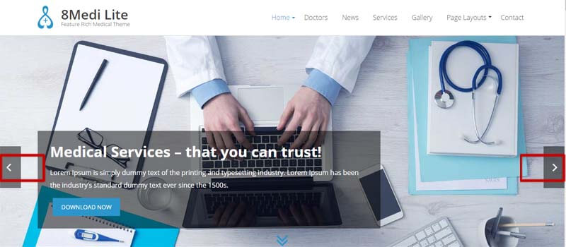 Tema medico e sanitario WordPress reattivo e gratuito ricco di funzionalità - EightMedi Lite Unlimited Sliders - EightMedi Lite WP medical theme