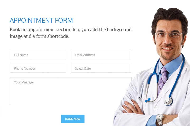 Tema medico e sanitario WordPress reattivo e gratuito ricco di funzionalità - EightMedi Lite Appointment booking section - EightMedi Lite medical theme