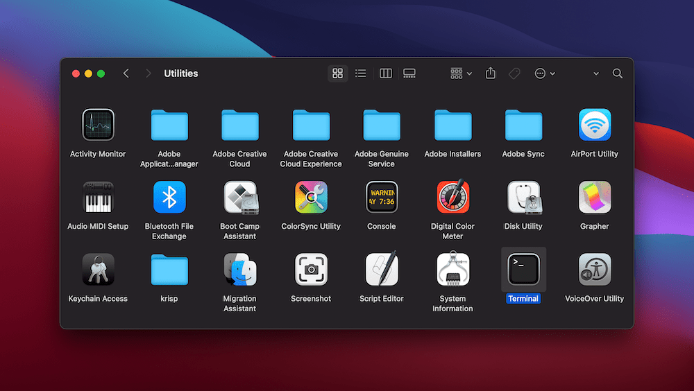 macOS 应用程序屏幕中的终端应用程序。