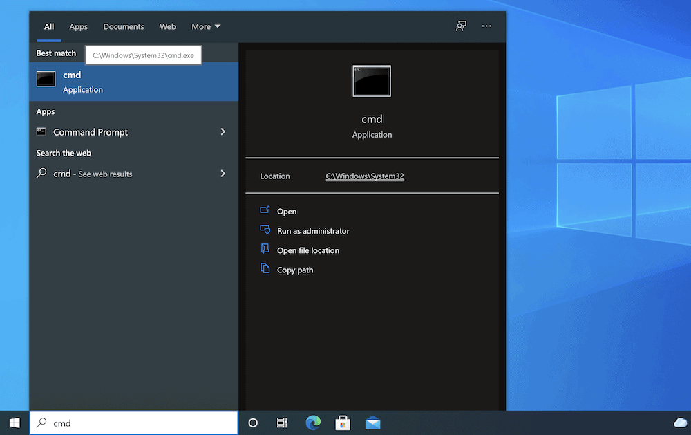 在 Windows 中查找命令提示符。
