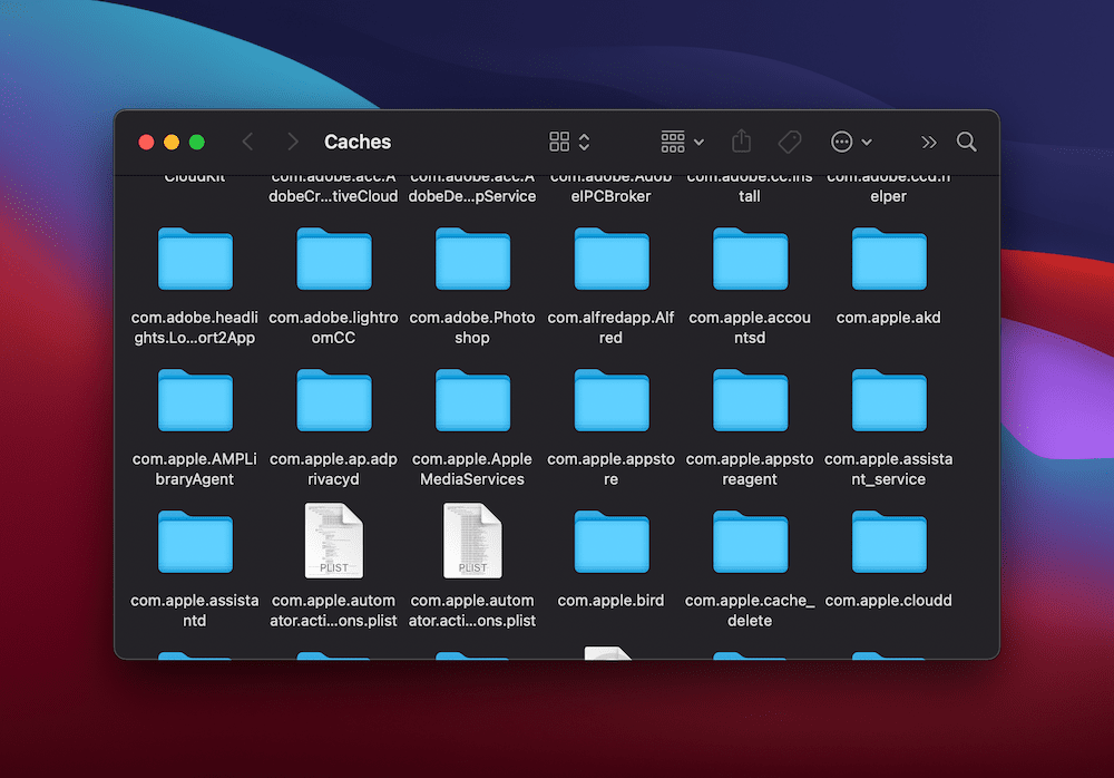 打开的 Caches 文件夹,里面有文件。
