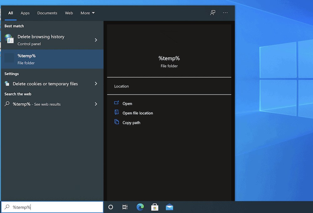 使用搜索功能查找 Windows Temp 文件夹。