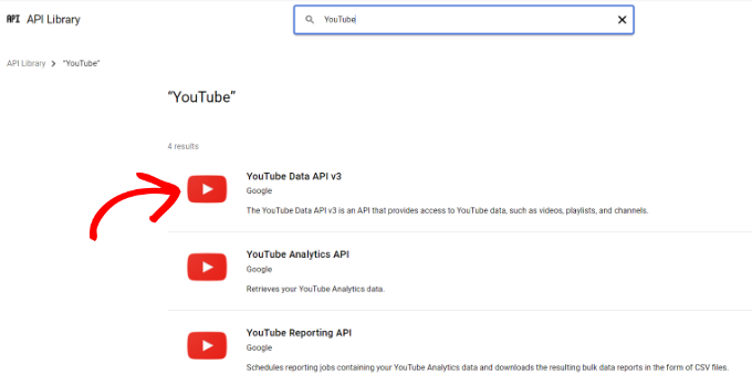 選擇 YouTube 數據 API v3 Select YouTube data API v3