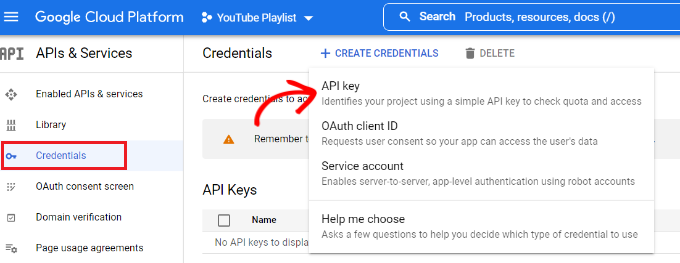 創建 API 密鑰 Create API key