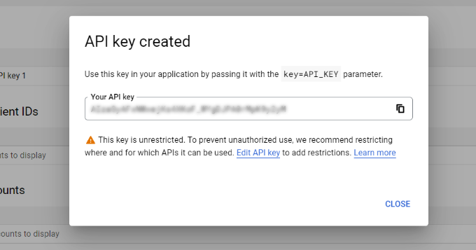 複製 API 密鑰 Copy the API key