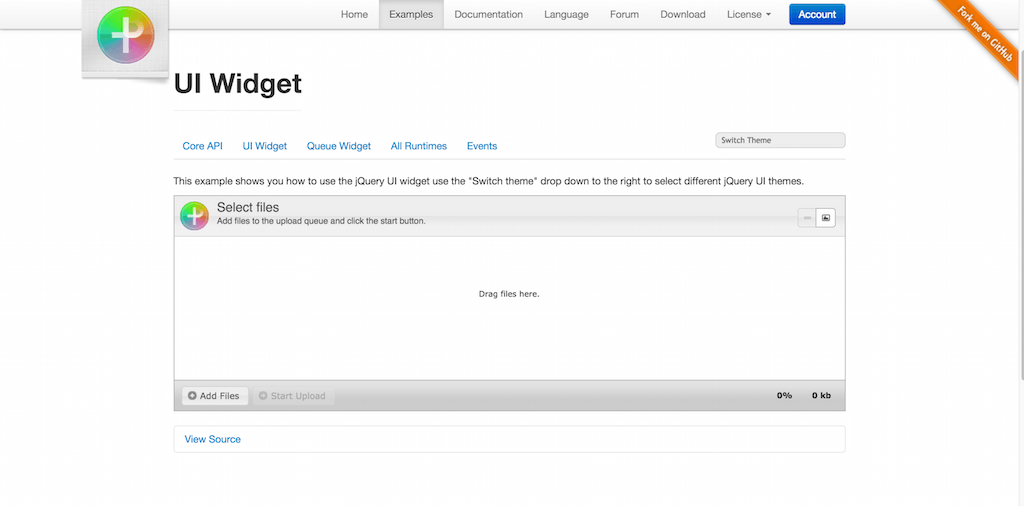 Widget d'interface utilisateur Plupload