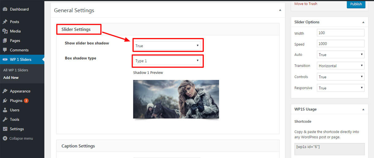 Miglior plug-in di scorrimento WordPress reattivo gratuito 2022 - WP 1 Slider slider-settings