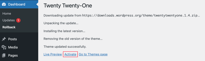 przywróćmotywaktywujlink WP Rollback Will Download and Install the Previous Version