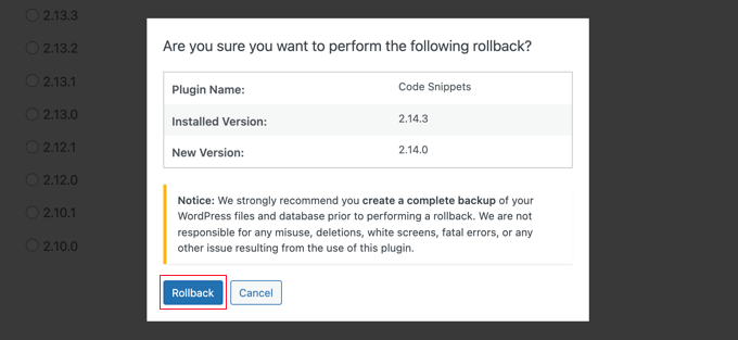 cofnijwcofnijprzycisk WP Rollback Will Display a Warning Message