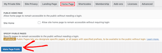 Opcjonalnie upublicznij stronę główną Optional make home page public
